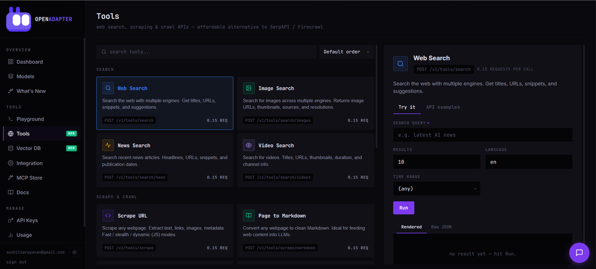 OpenAdapter - Search, Scrape & Vector DB