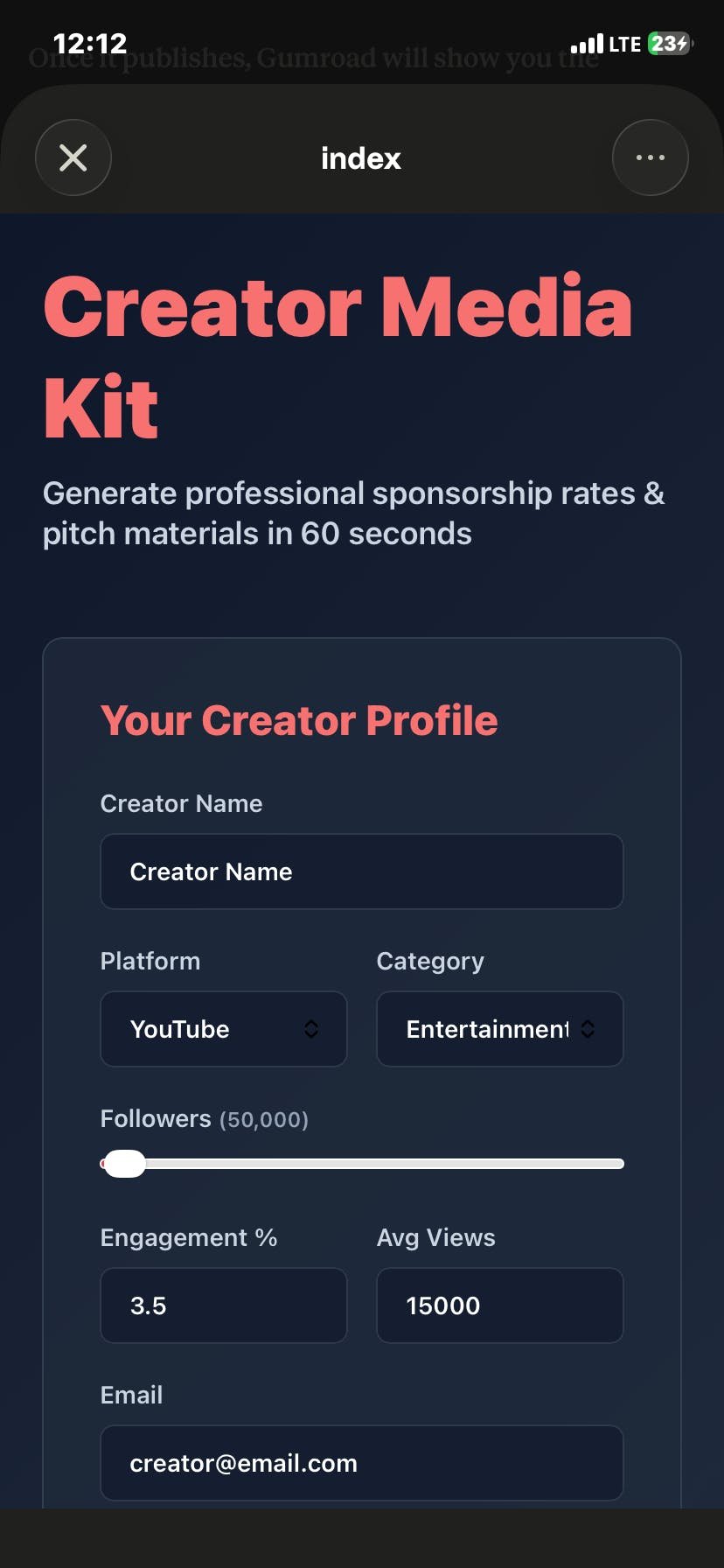 Creator Media Kit Generator