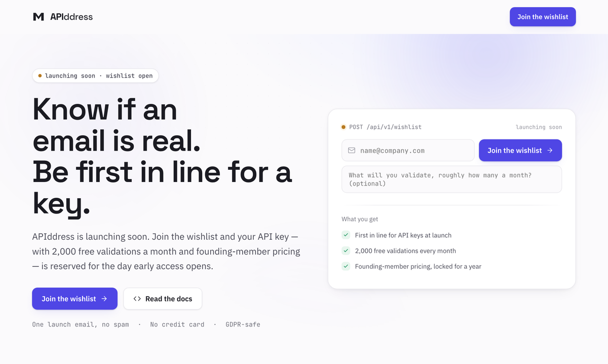 APIddress — email validation API