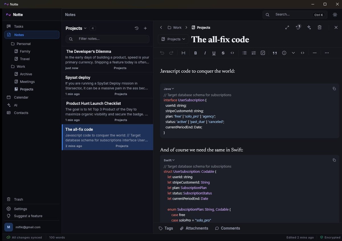 Notte - Privacy-first Workspace