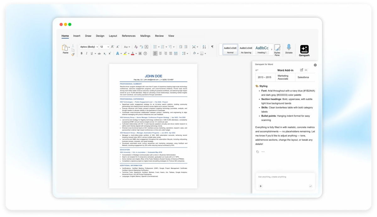 Genspark for Word