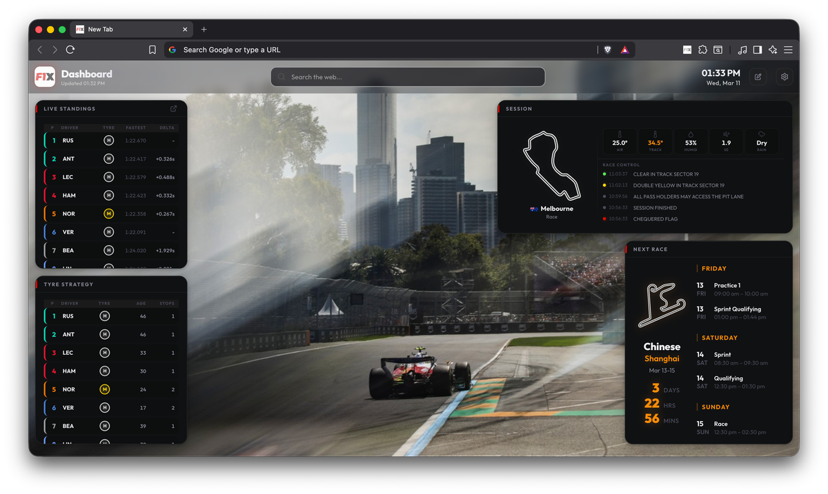 F1X Dashboard - New Tab F1 Tracker