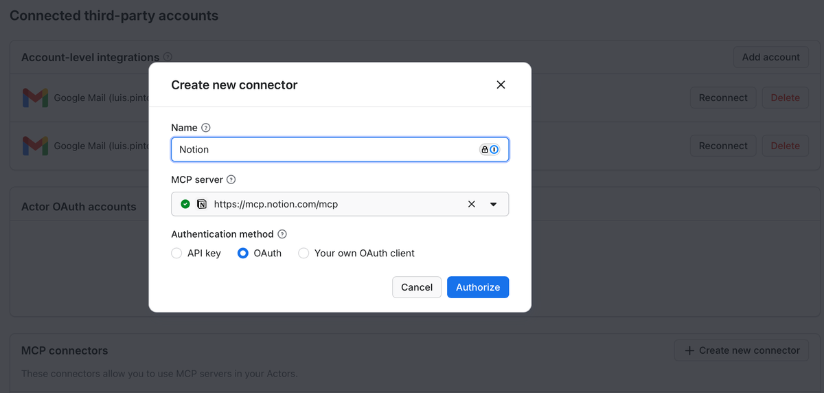 Apify: MCP connectors