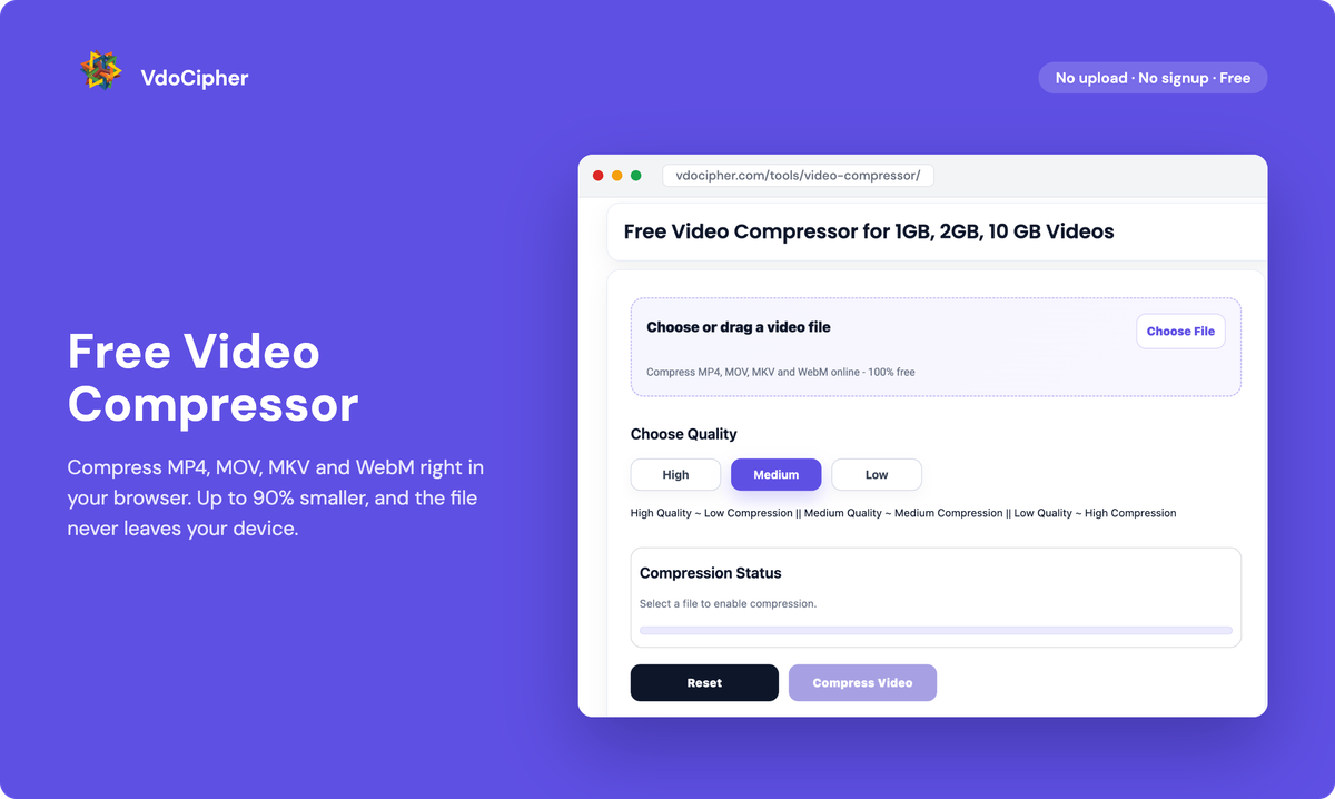 Free Video Compressor - By VdoCipher