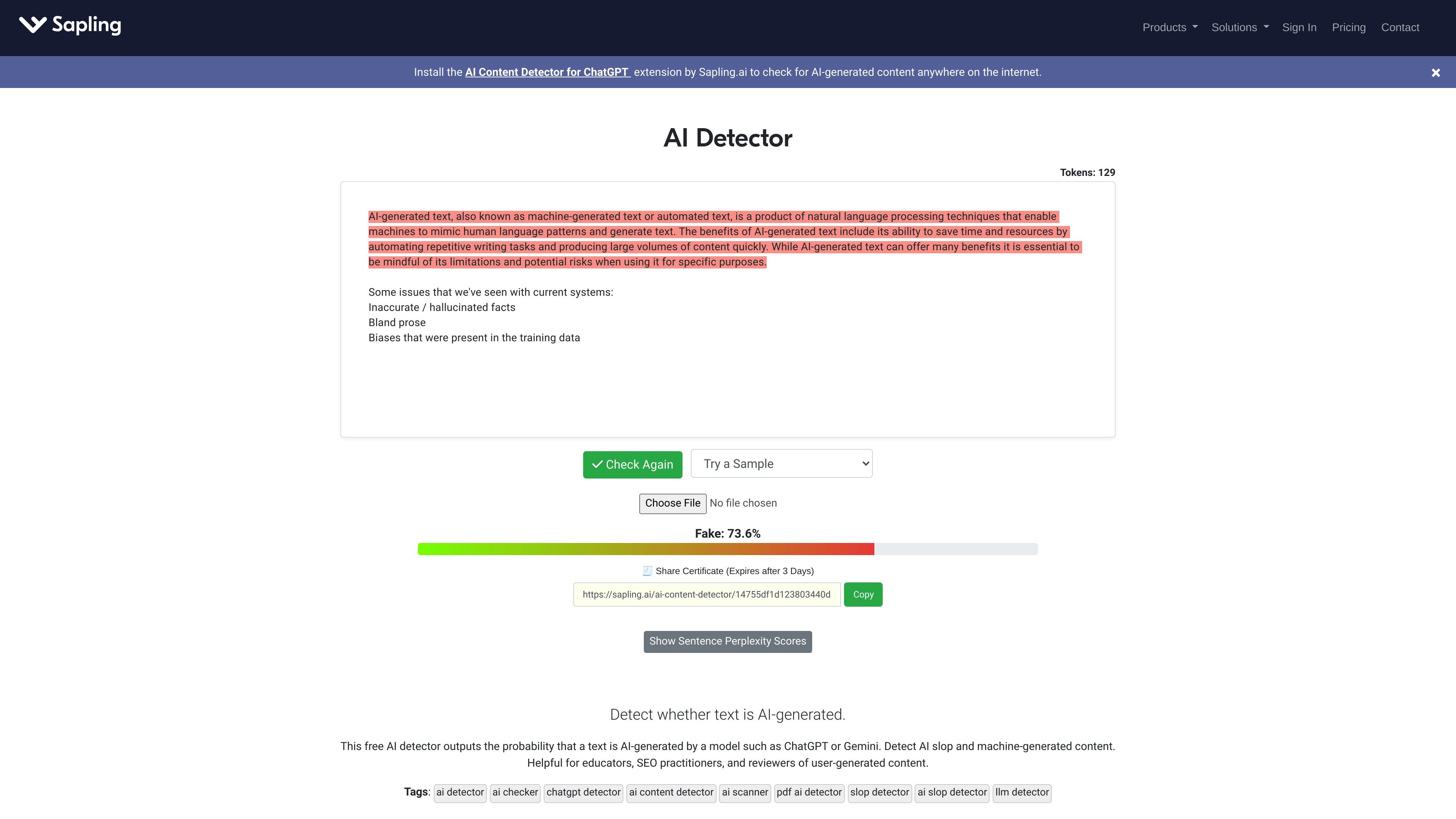 Sapling AI Detector