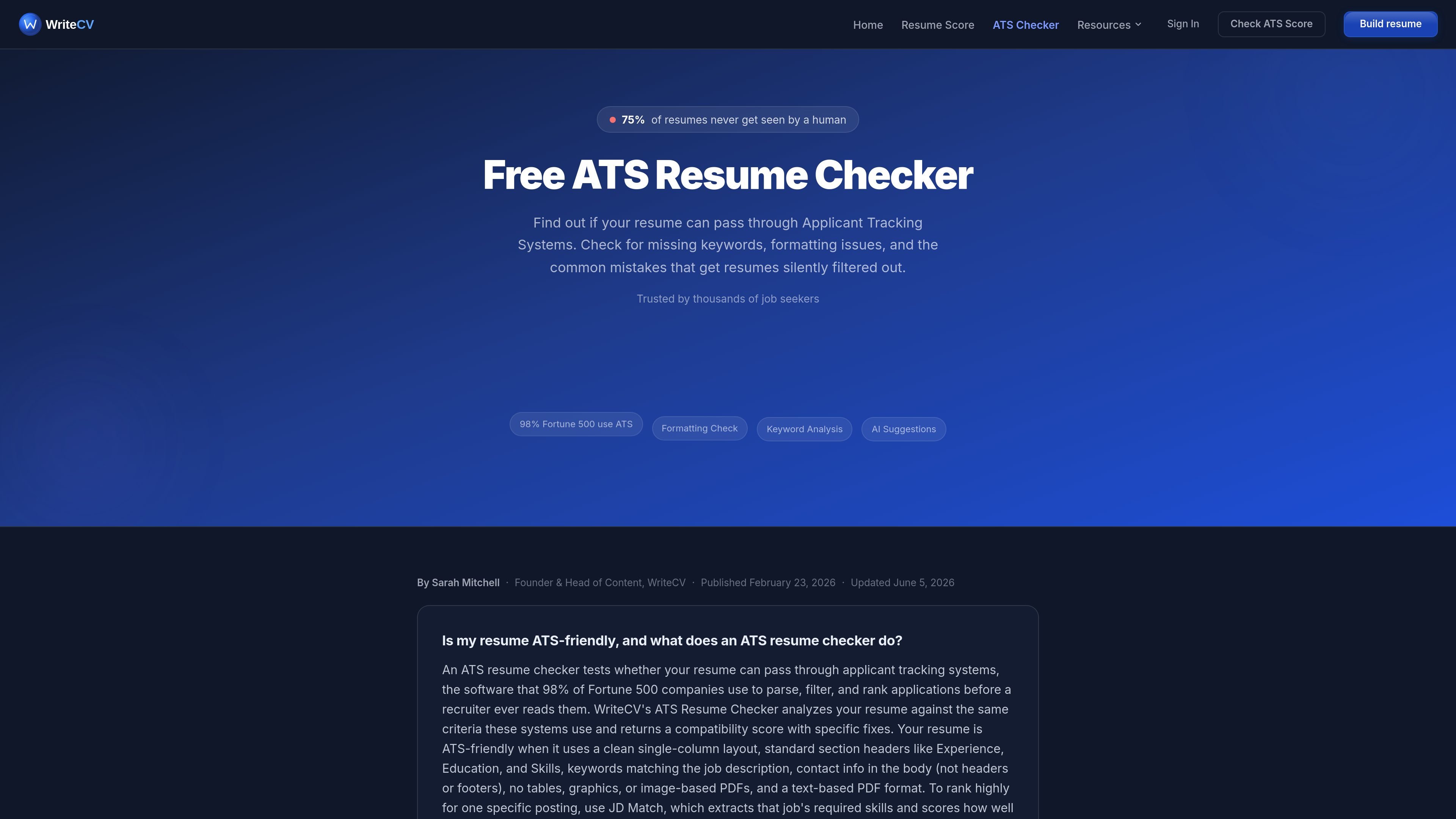 WriteCV ATS Resume Checker