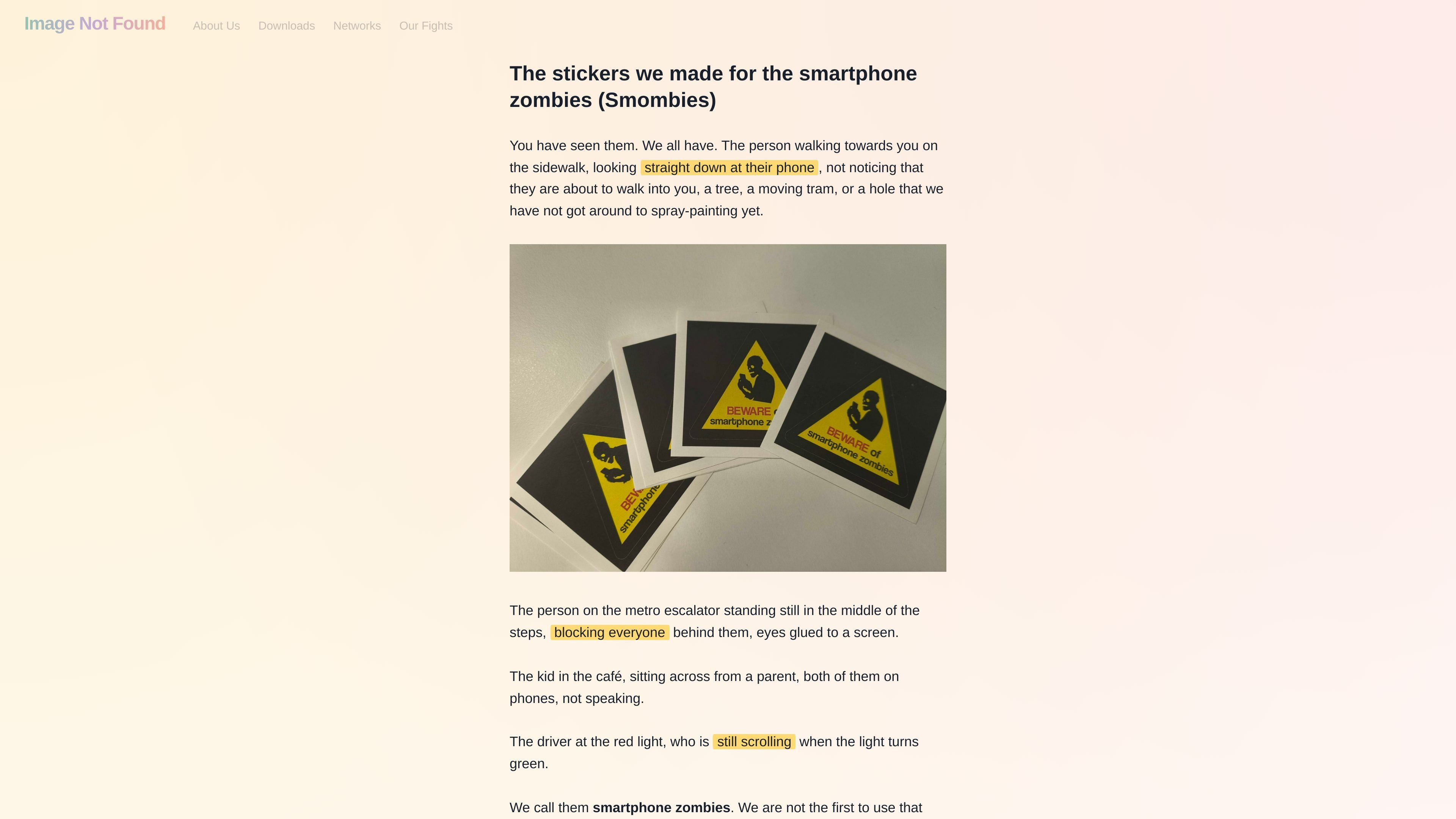 The stickers we made for the smartphone zombies
