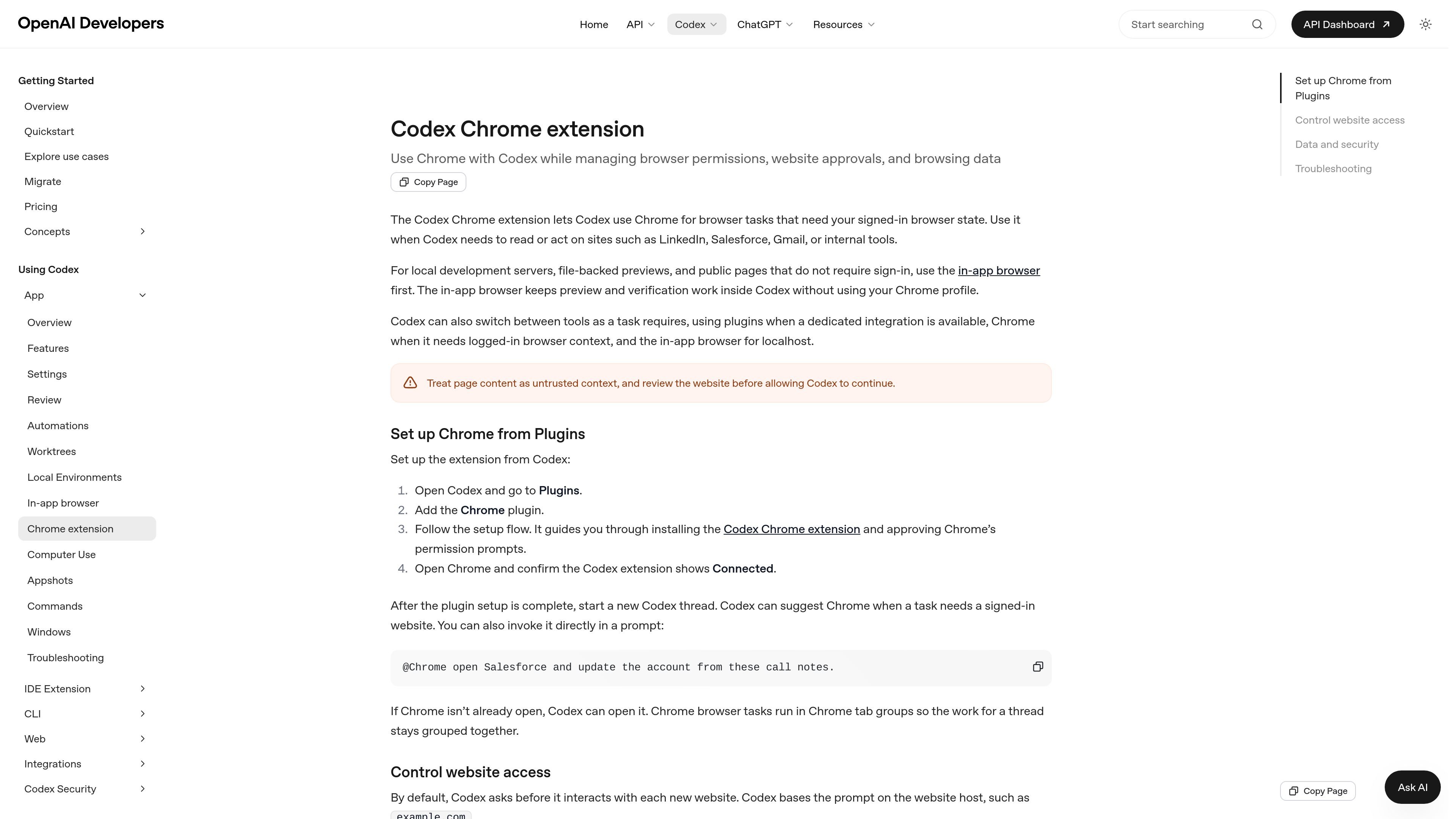 Codex Chrome extension