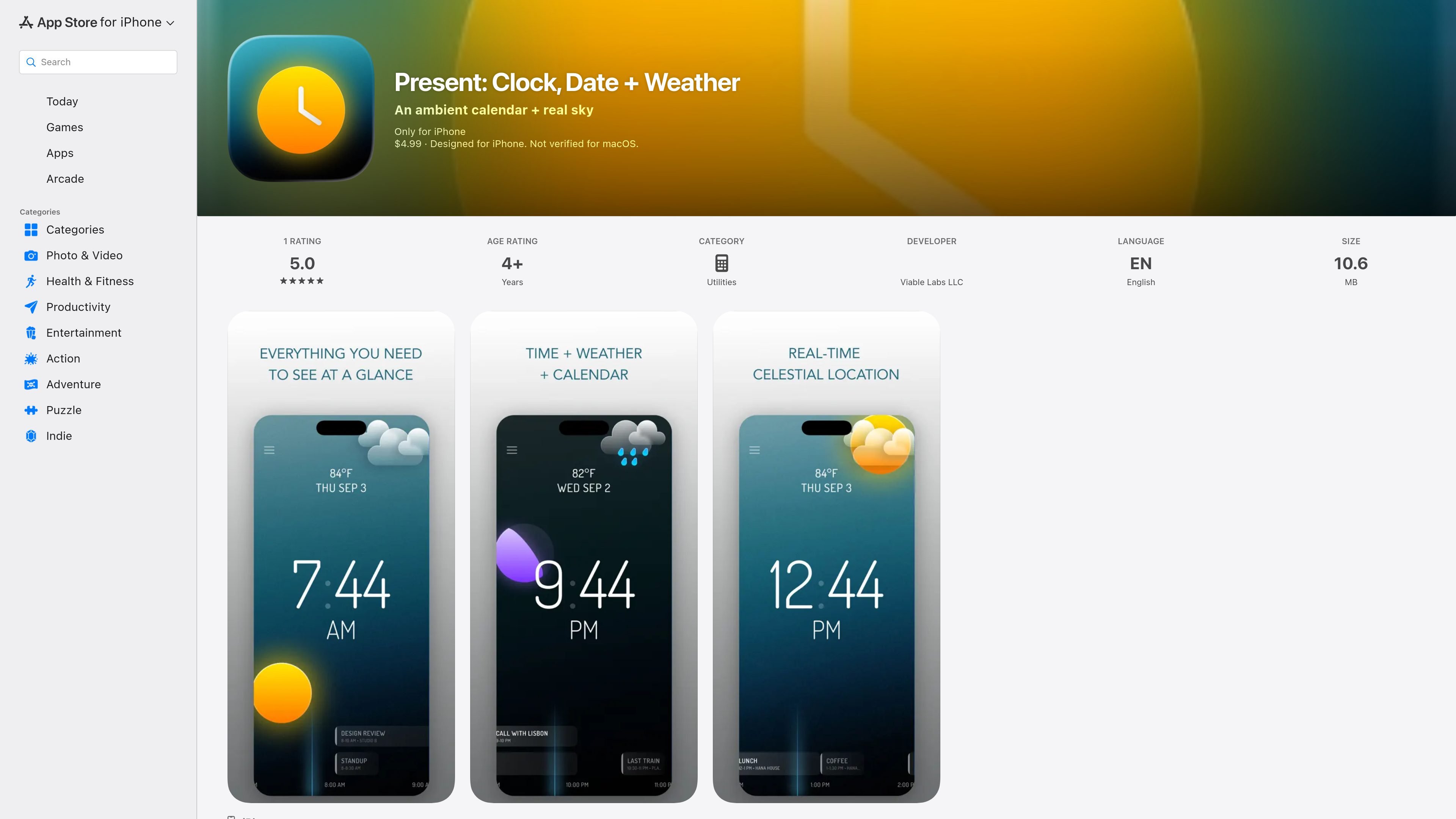 Present: Clock, Date + Weather