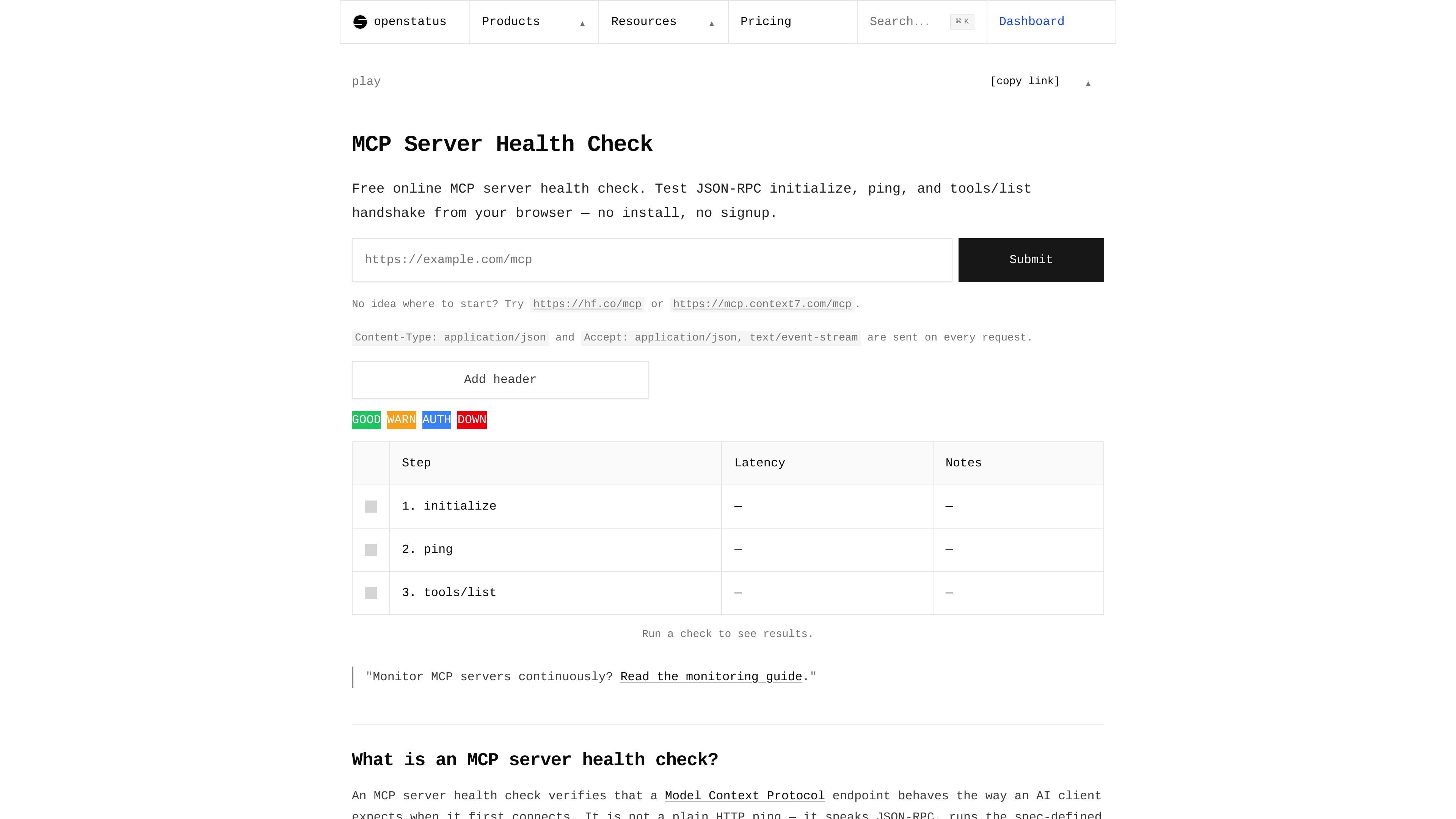 OpenStatus MCP Server Health Check
