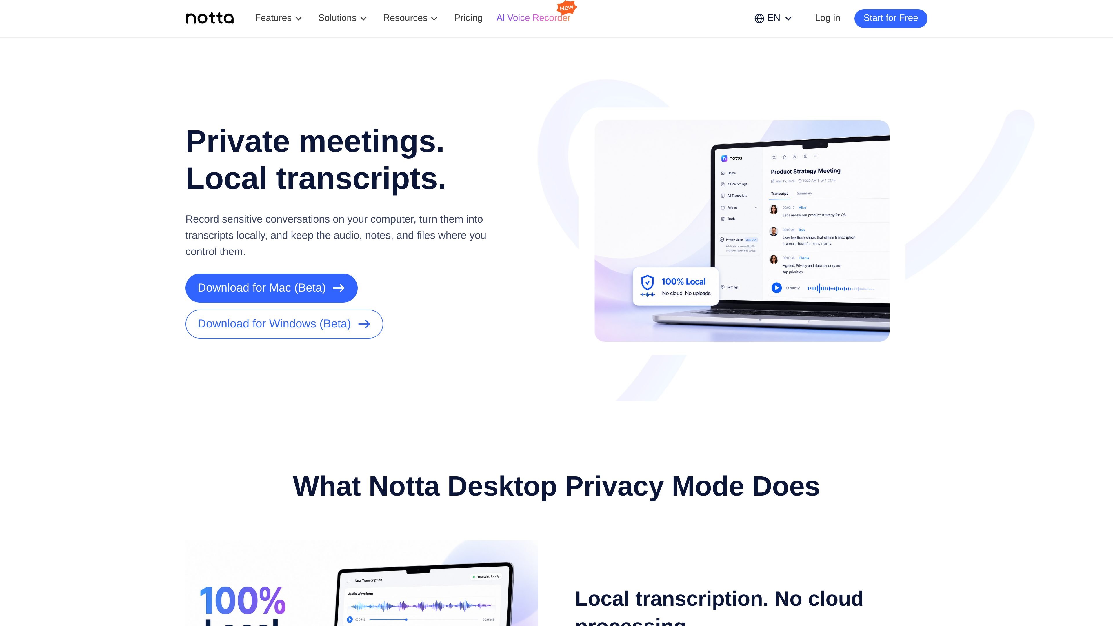 Notta Desktop Privacy Mode