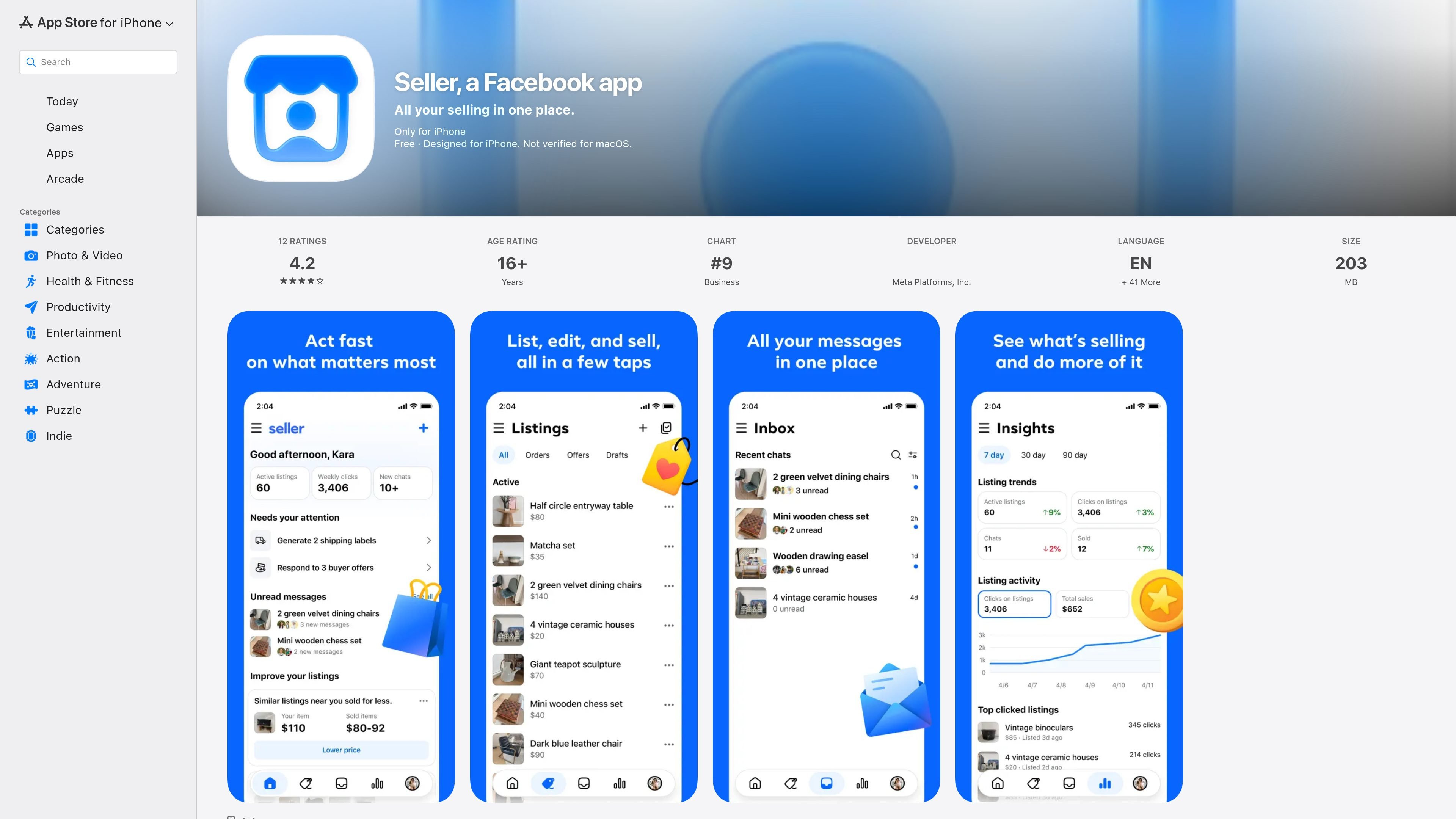 Seller, a Facebook app